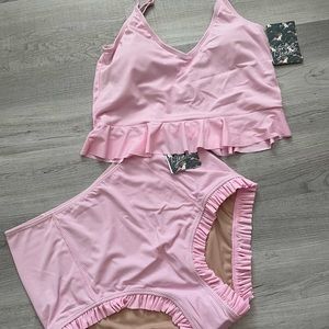 Kortni Jeane Pink Ruffle 2 Piece Swimsuit size 2XL